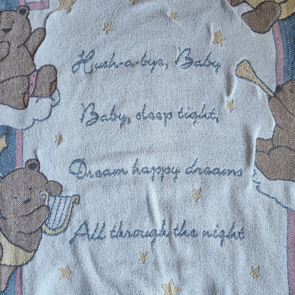 Hallmark Tapestry Nursery Throw Blanket Goodwin Weavers Angel Bears Fringe 36x46 - Picture 2 of 9